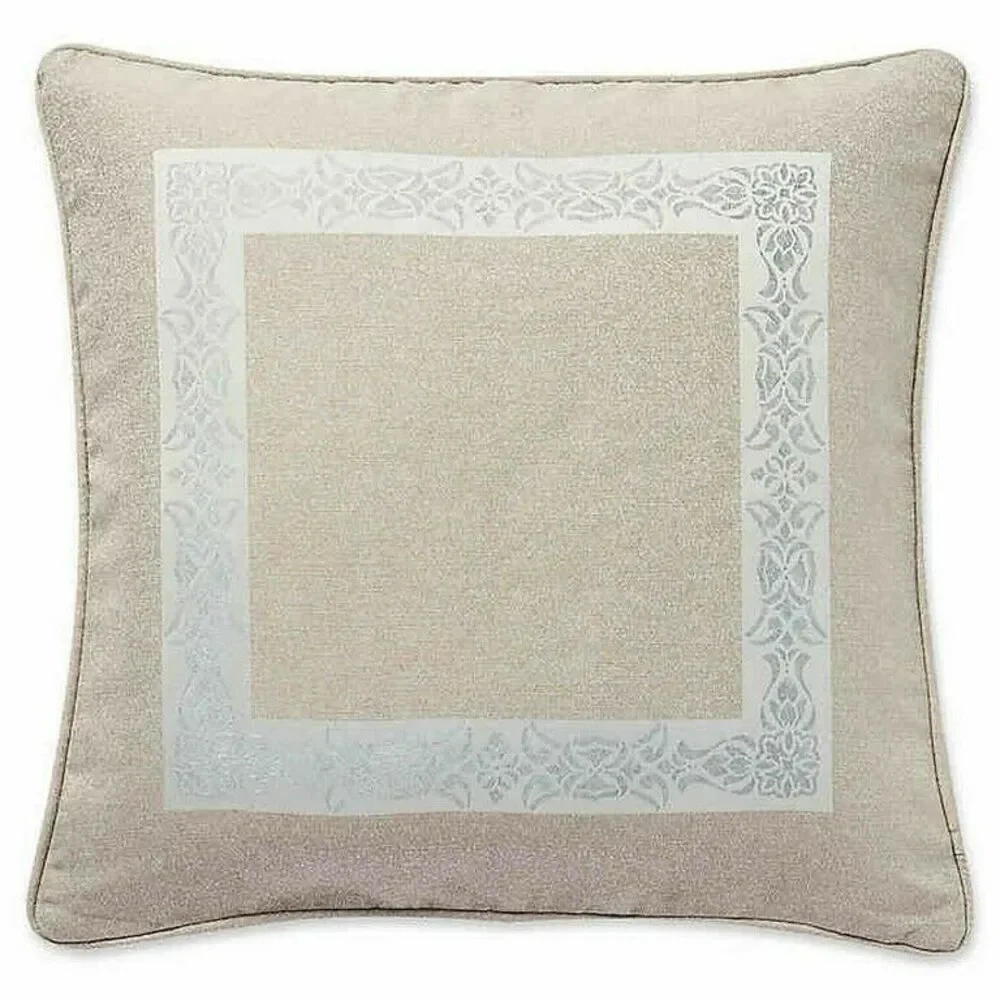 Waterford Gwyneth Luxury Euro Pillow Sham Taupe Pale Blue Embroidered 26x26